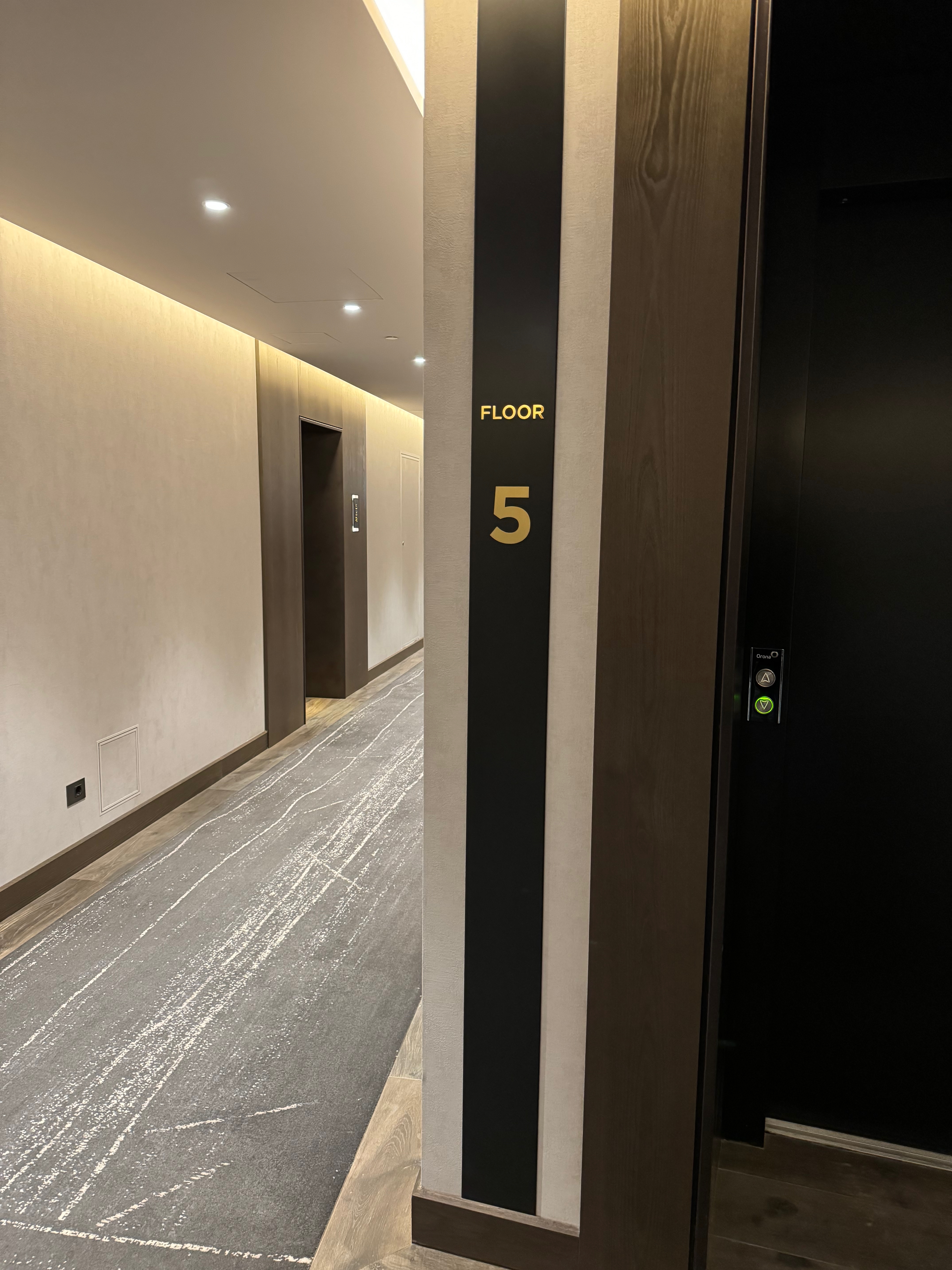 A quiet guest-floor hallway at Hyatt Regency Sofia