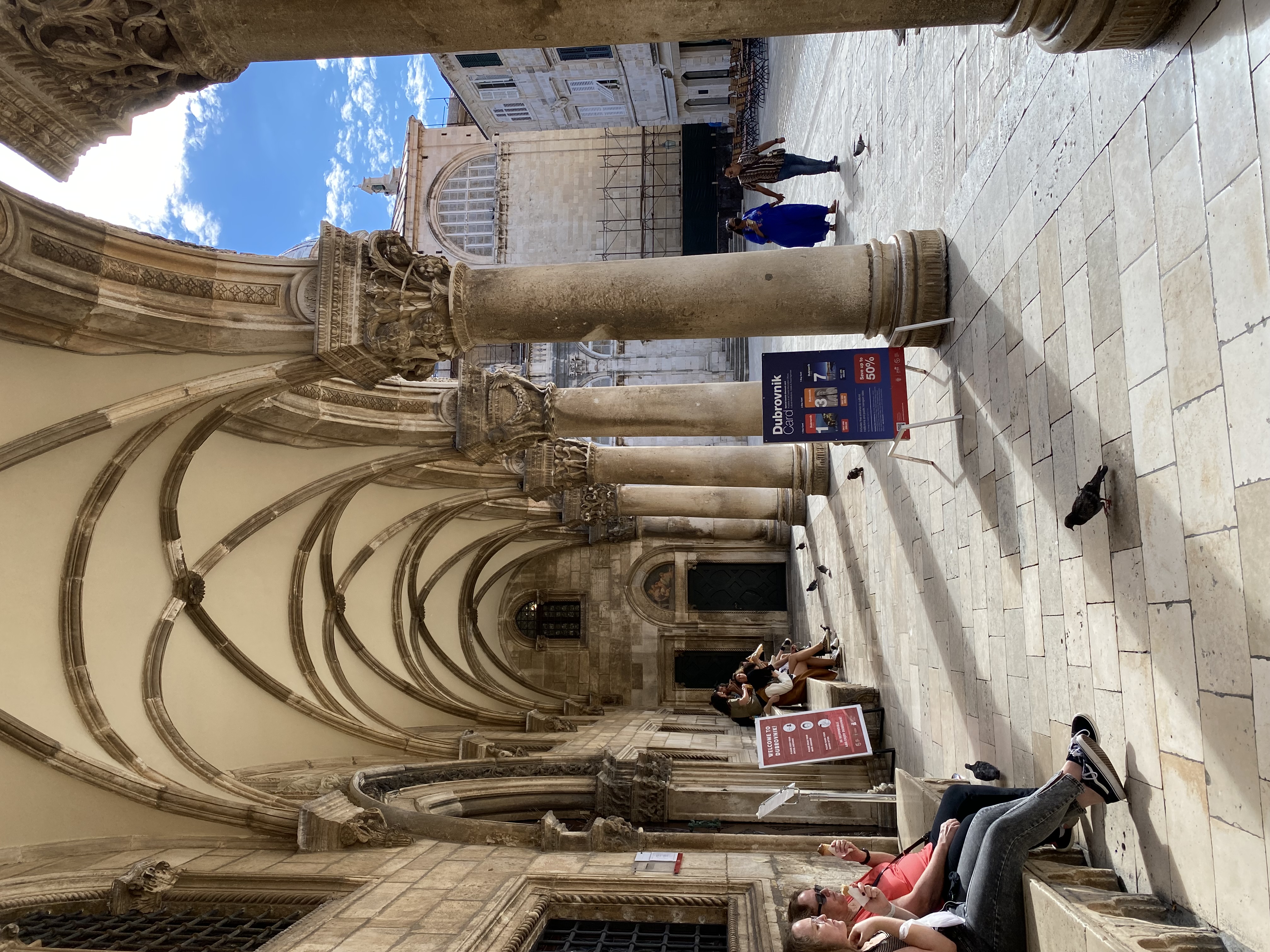 The stone arcade outside Gradska Kavana Arsenal in Dubrovnik