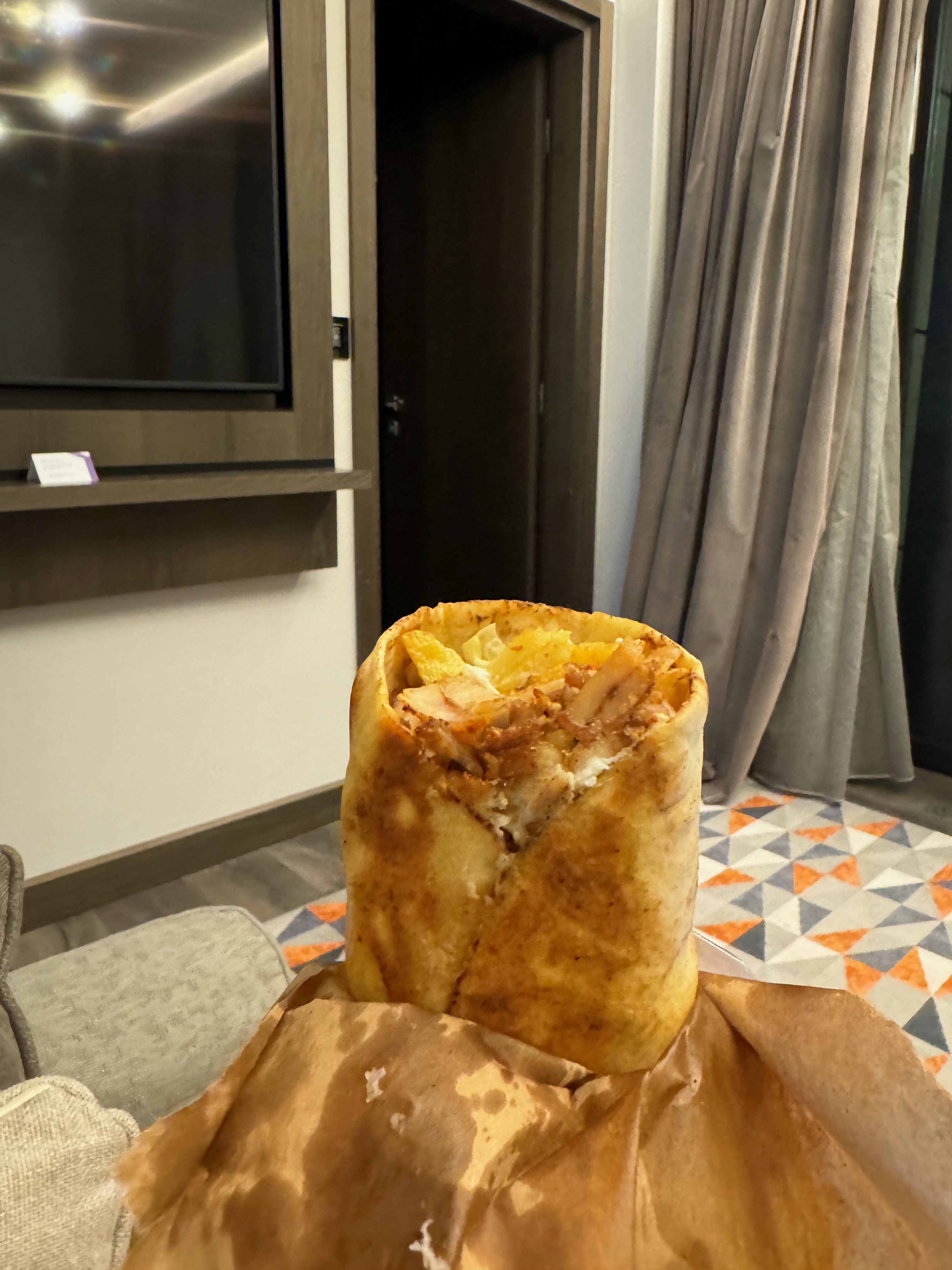 A Dönerlandia wrap back at the hotel in Sofia