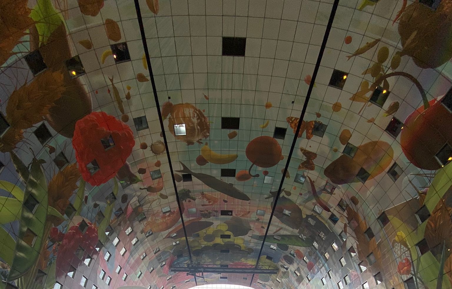 The painted ceiling inside Rotterdam's Markthal
