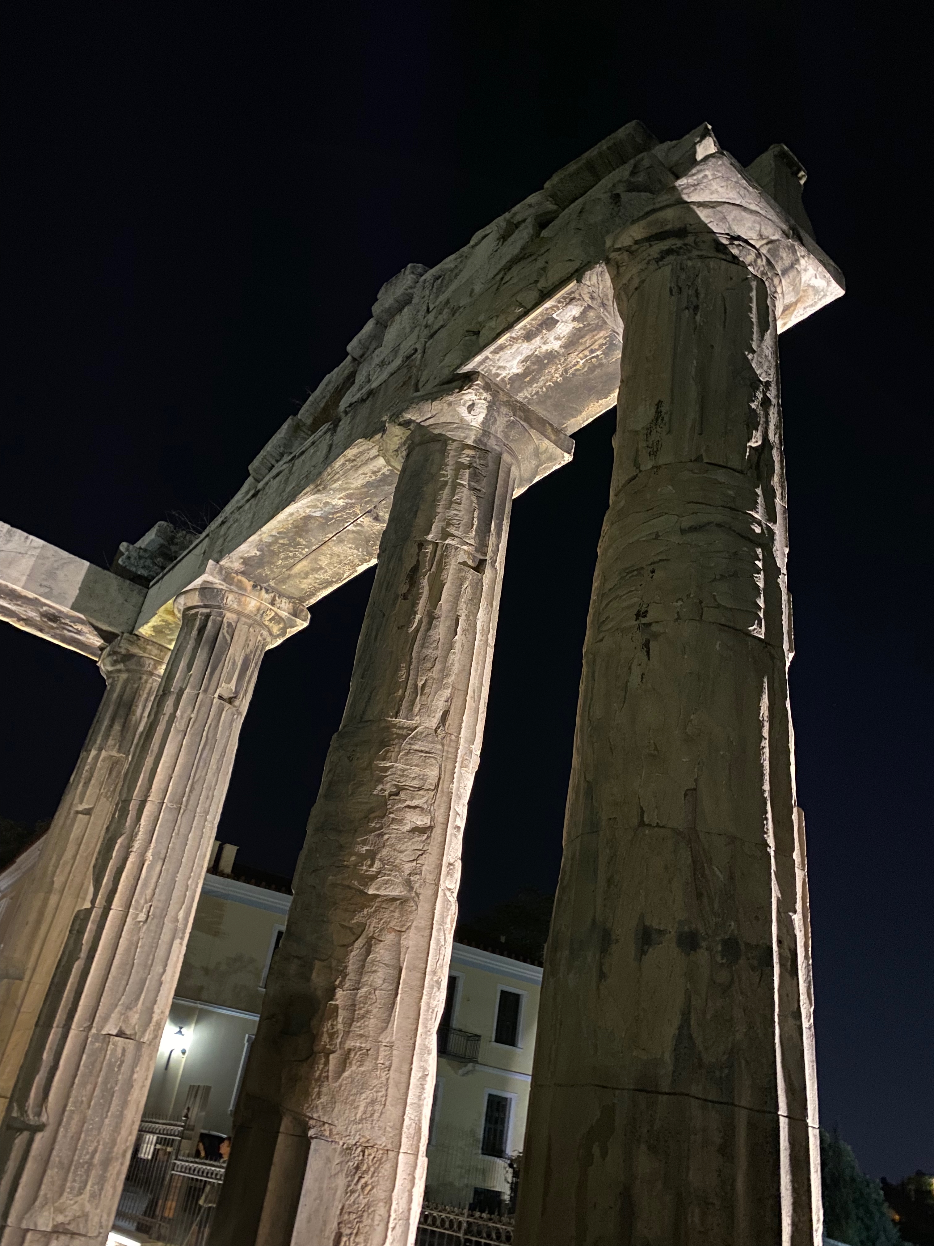 Columns at the Roman Agora in Athens at night