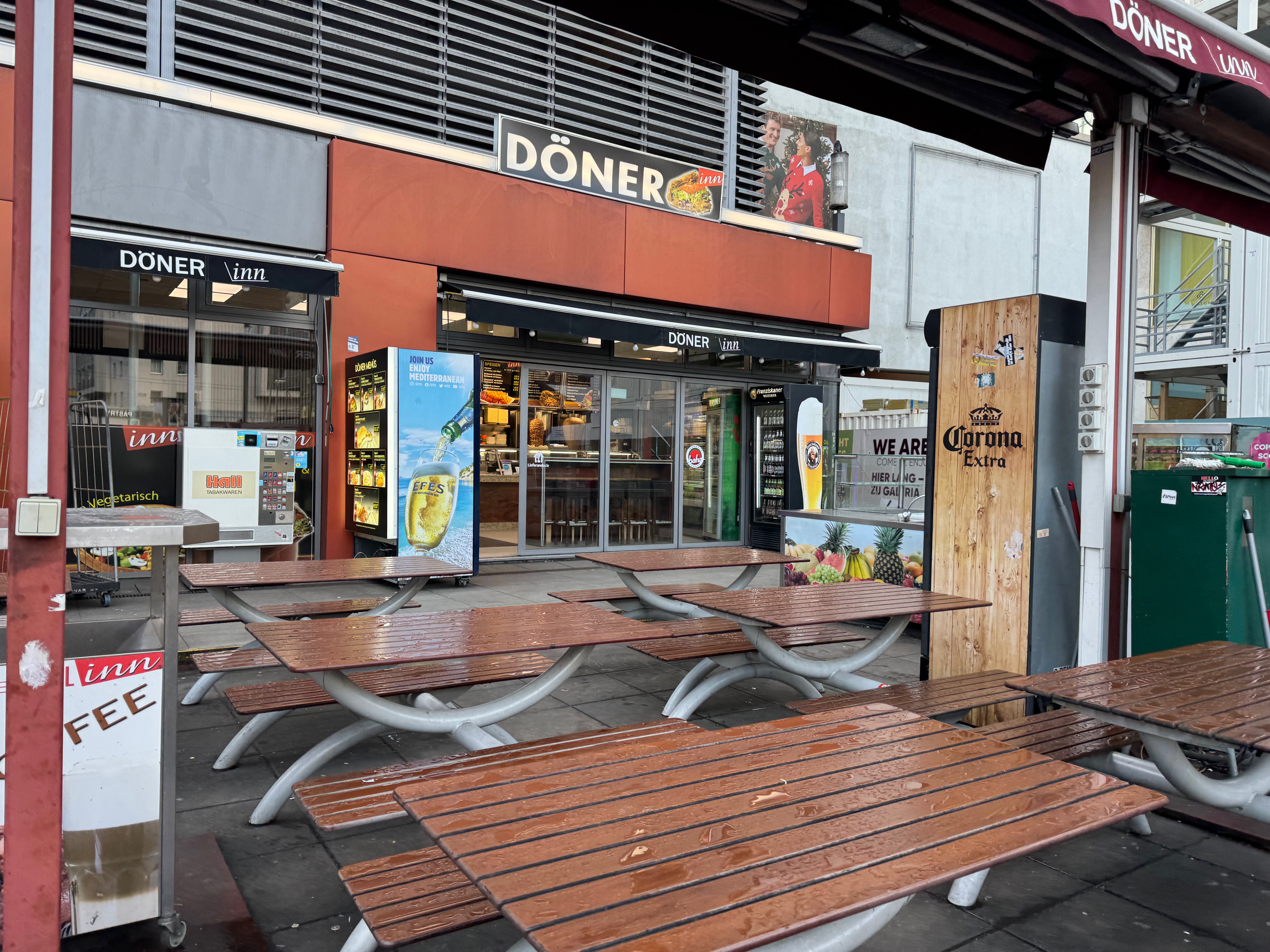 Döner Inn storefront and outdoor tables in Berlin