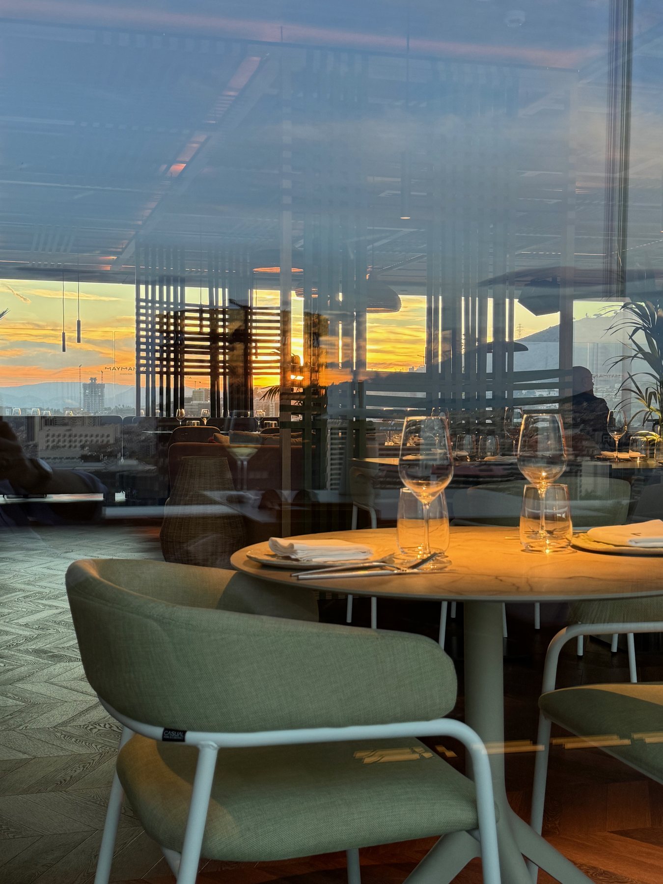 Rooftop restaurant at Grand Hyatt Barcelona at sunset