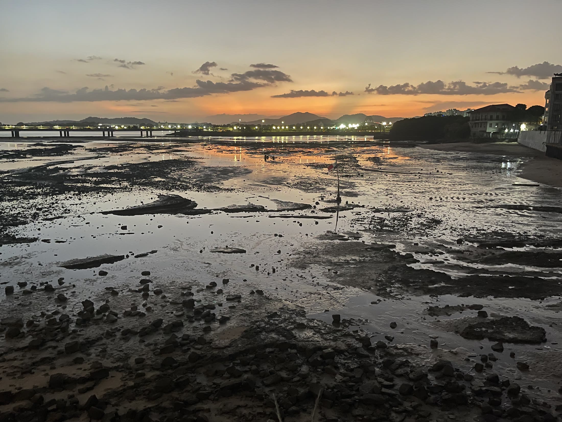 Low tide and sunset over Panama Bay near Casco Viejo