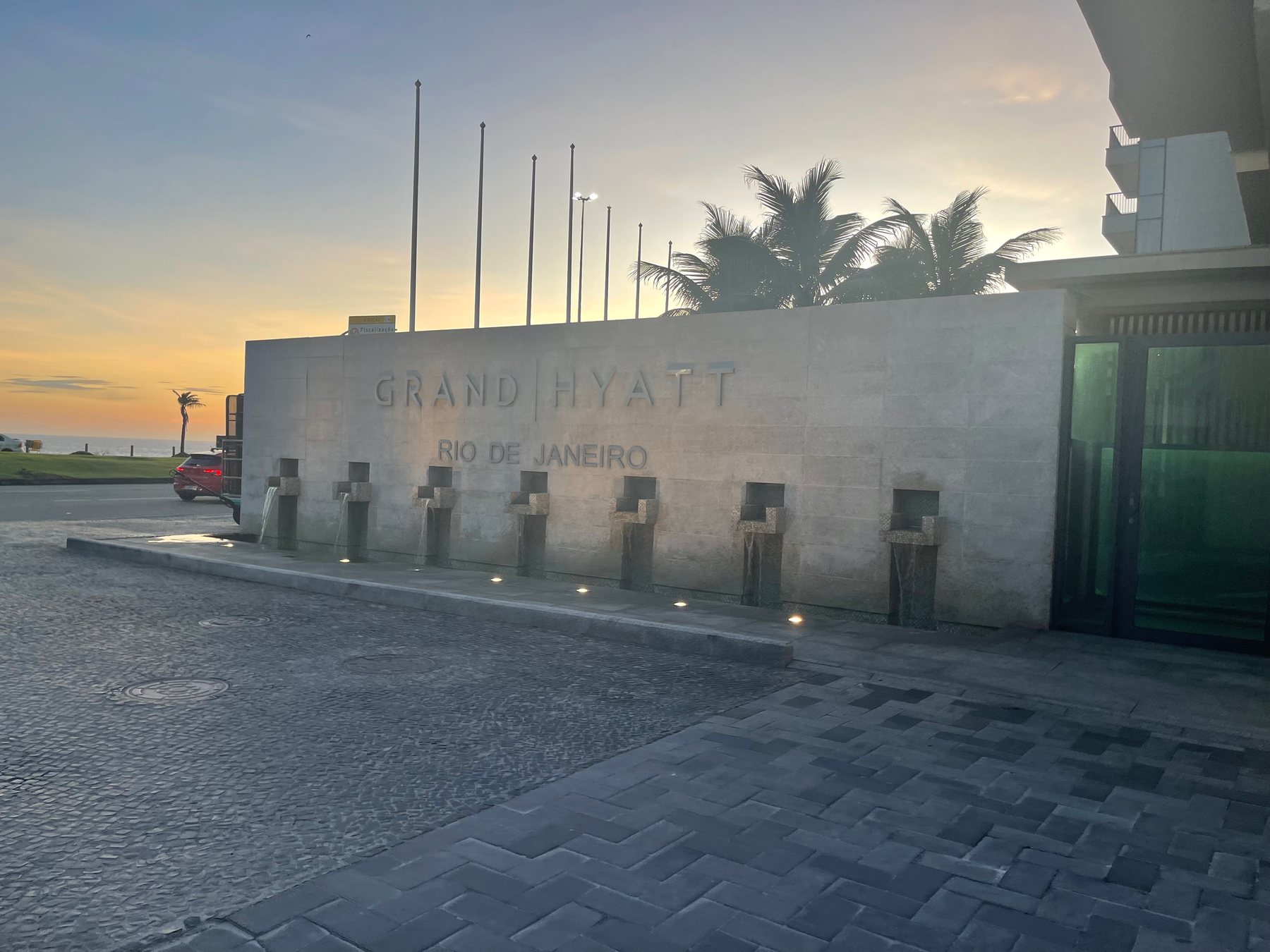 Grand Hyatt Rio de Janeiro entrance at sunset