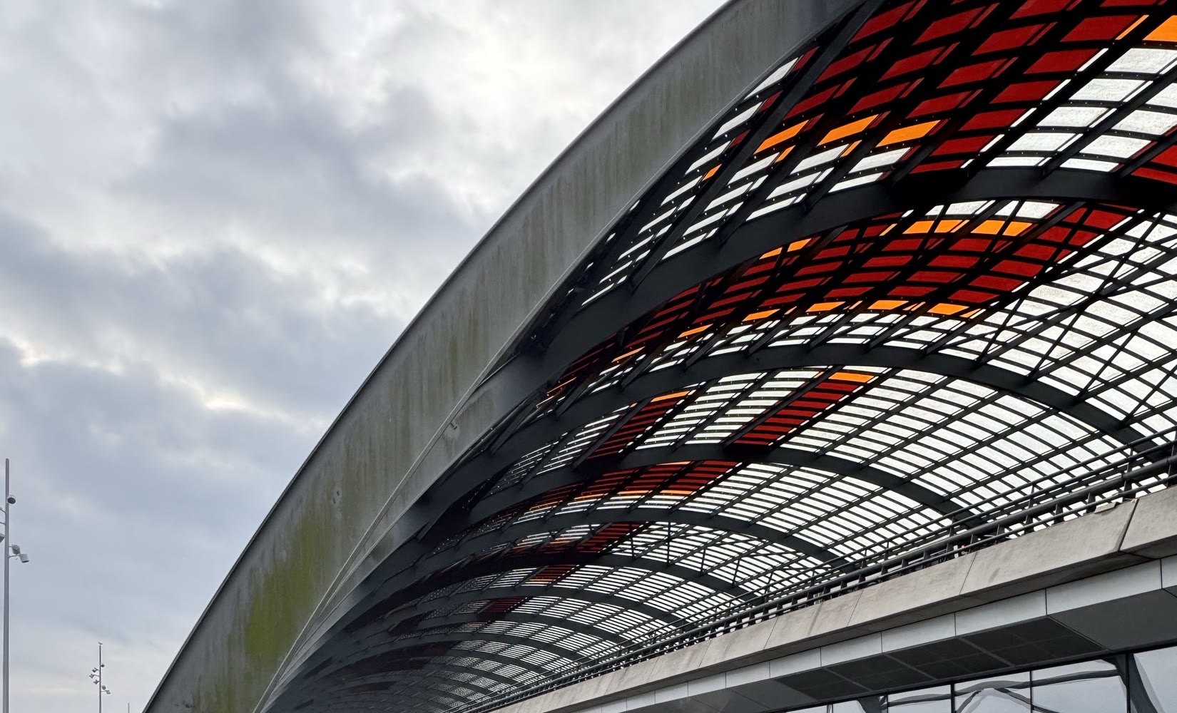 The colored IJ-side roof structure at Amsterdam Centraal