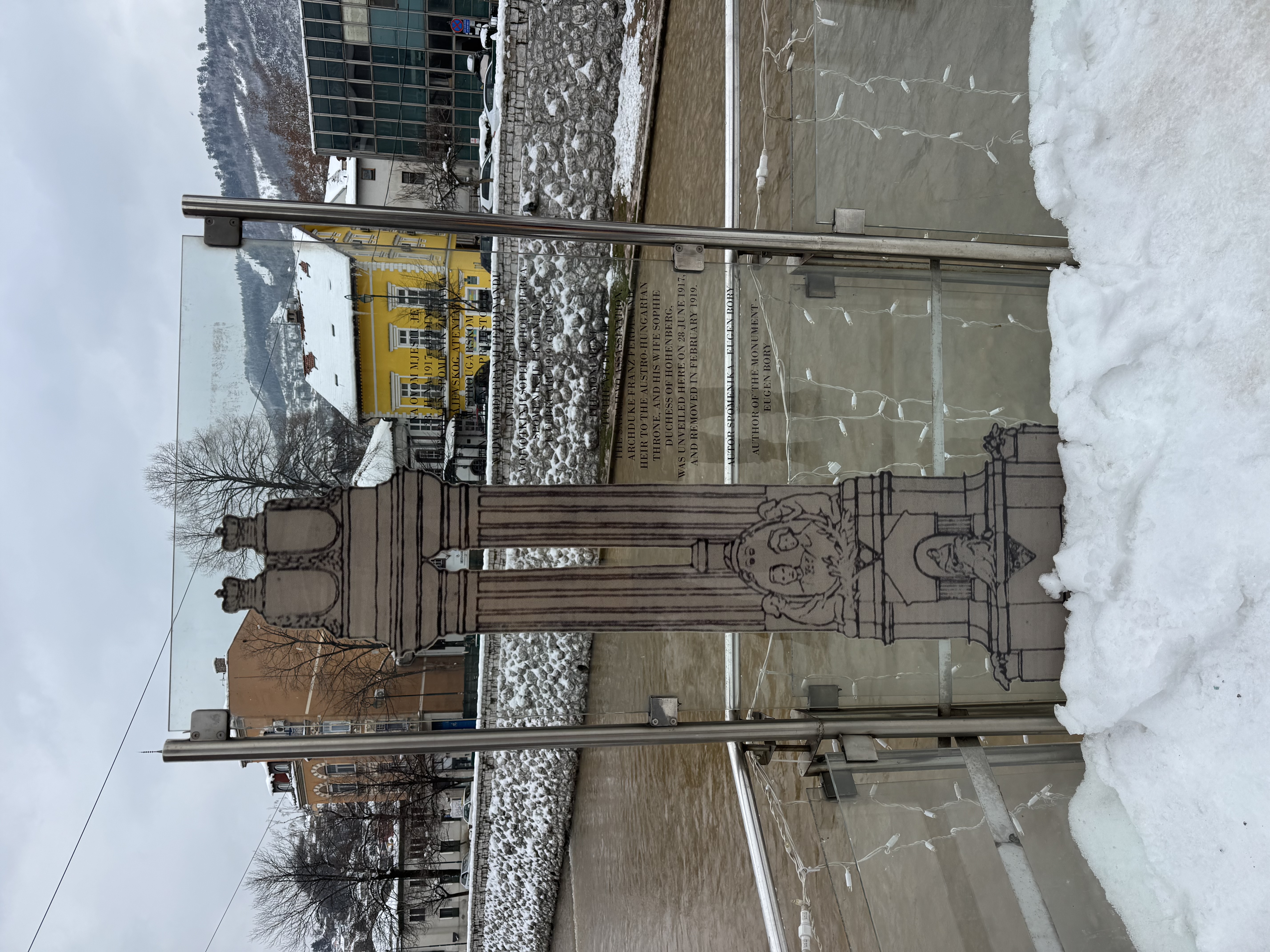 The Latin Bridge area in Sarajevo in winter