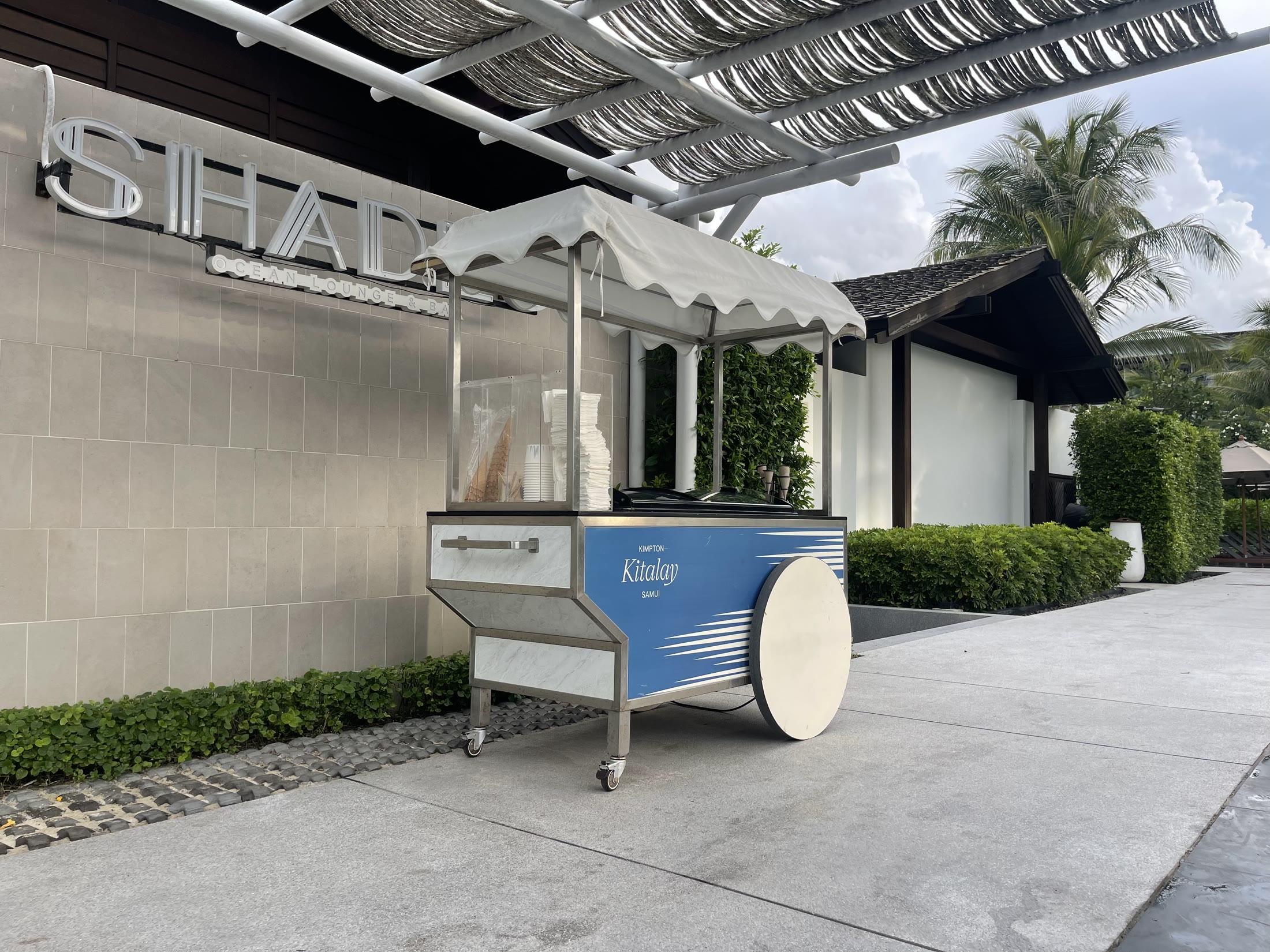 Kimpton Kitalay cart and shaded terrace on Koh Samui's Choeng Mon side