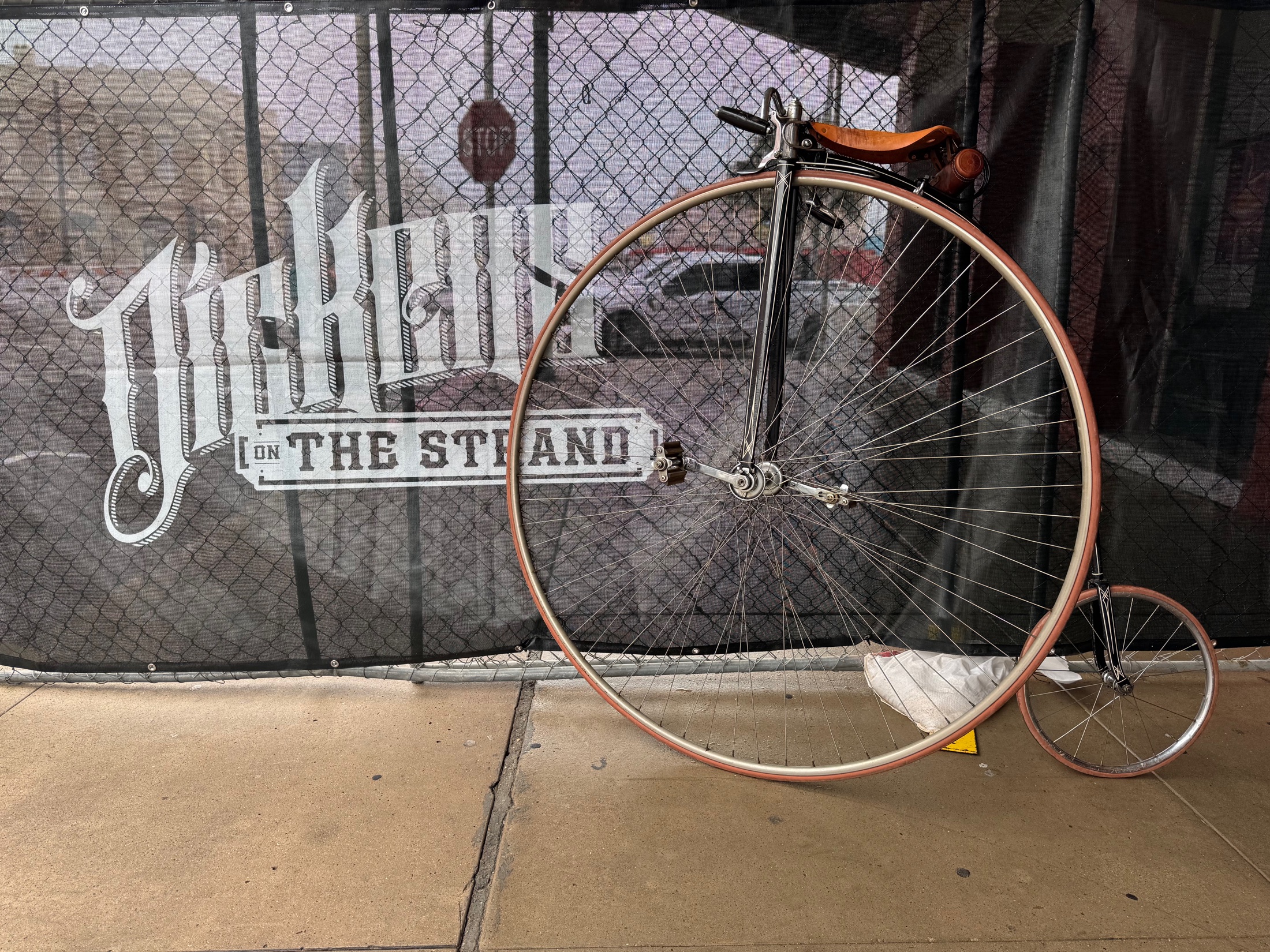 A vintage bicycle display outside a shop on Galveston's Strand