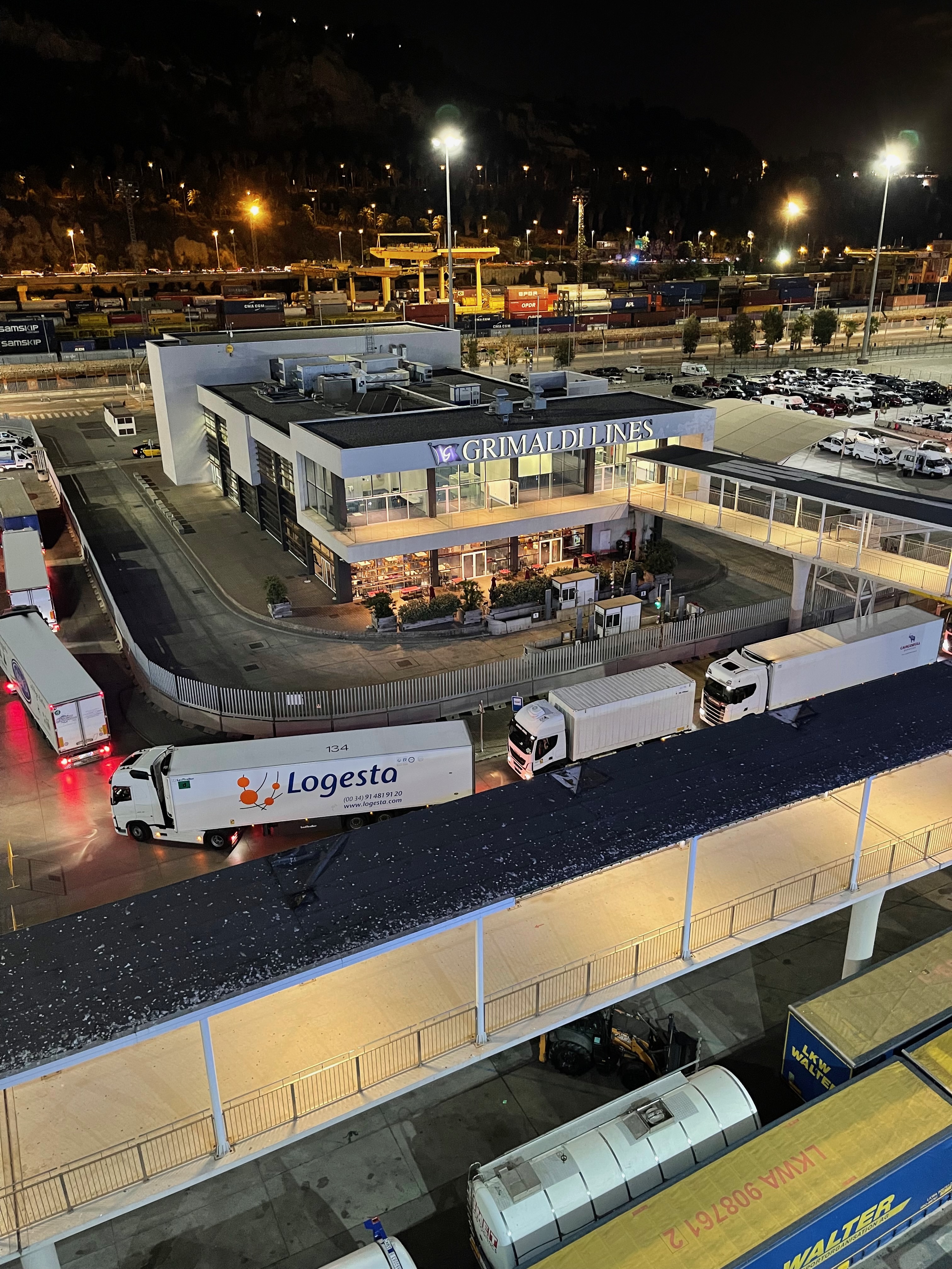 Civitavecchia ferry terminal area at night.