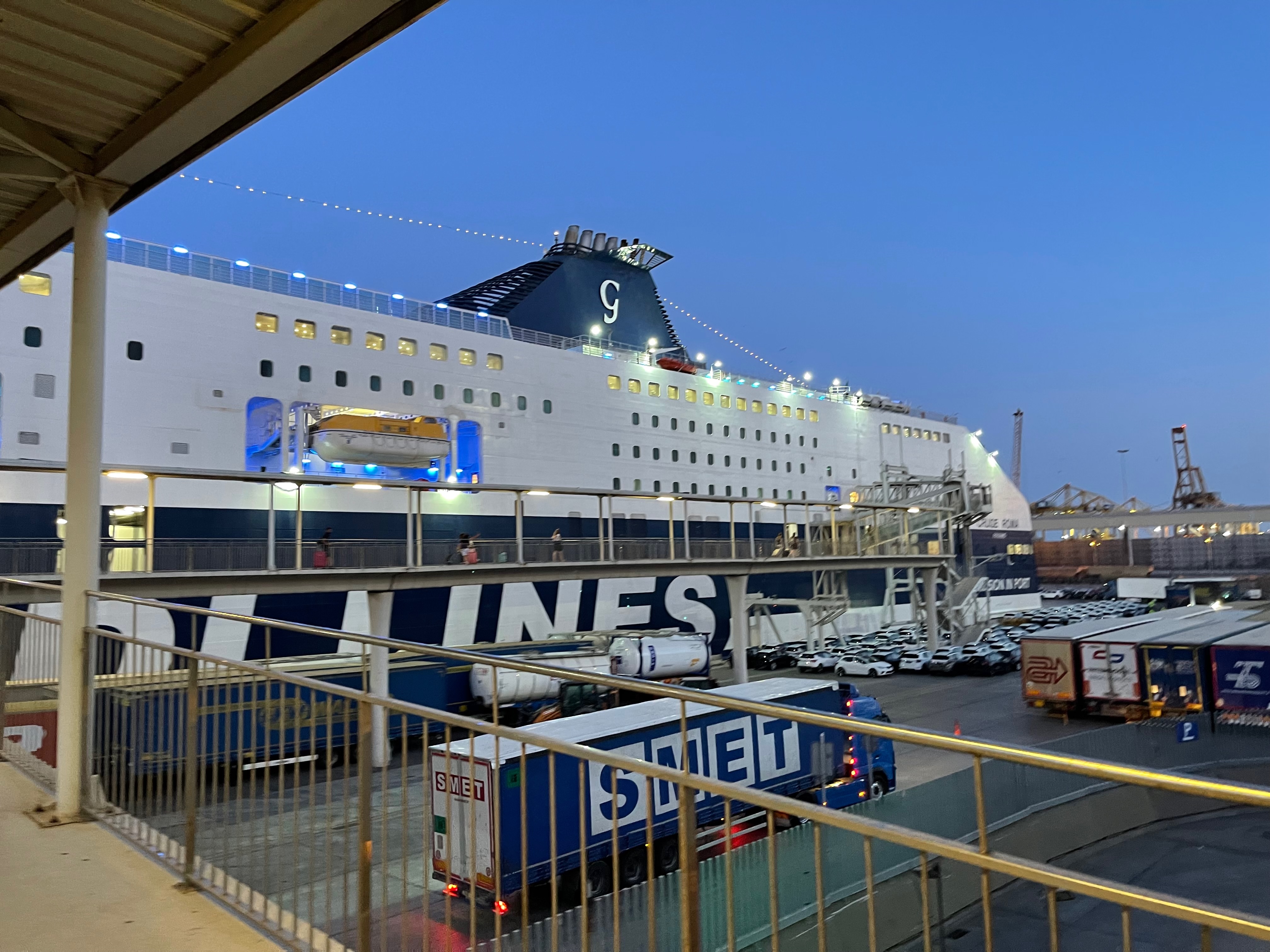 Grimaldi Lines ferry at the Barcelona terminal before the overnight sailing to Civitavecchia.