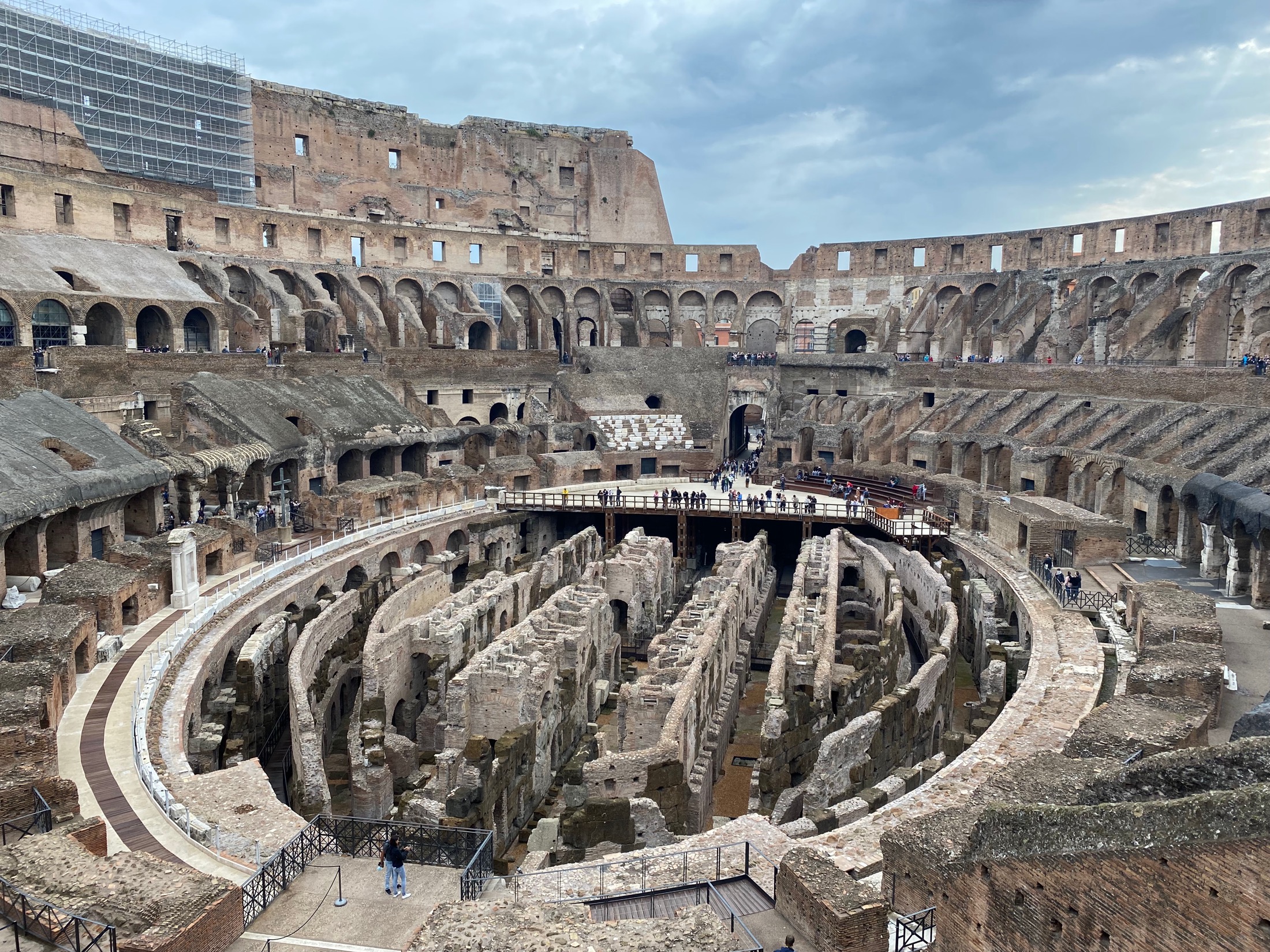 Inside the Colosseum arena and lower passages in Rome