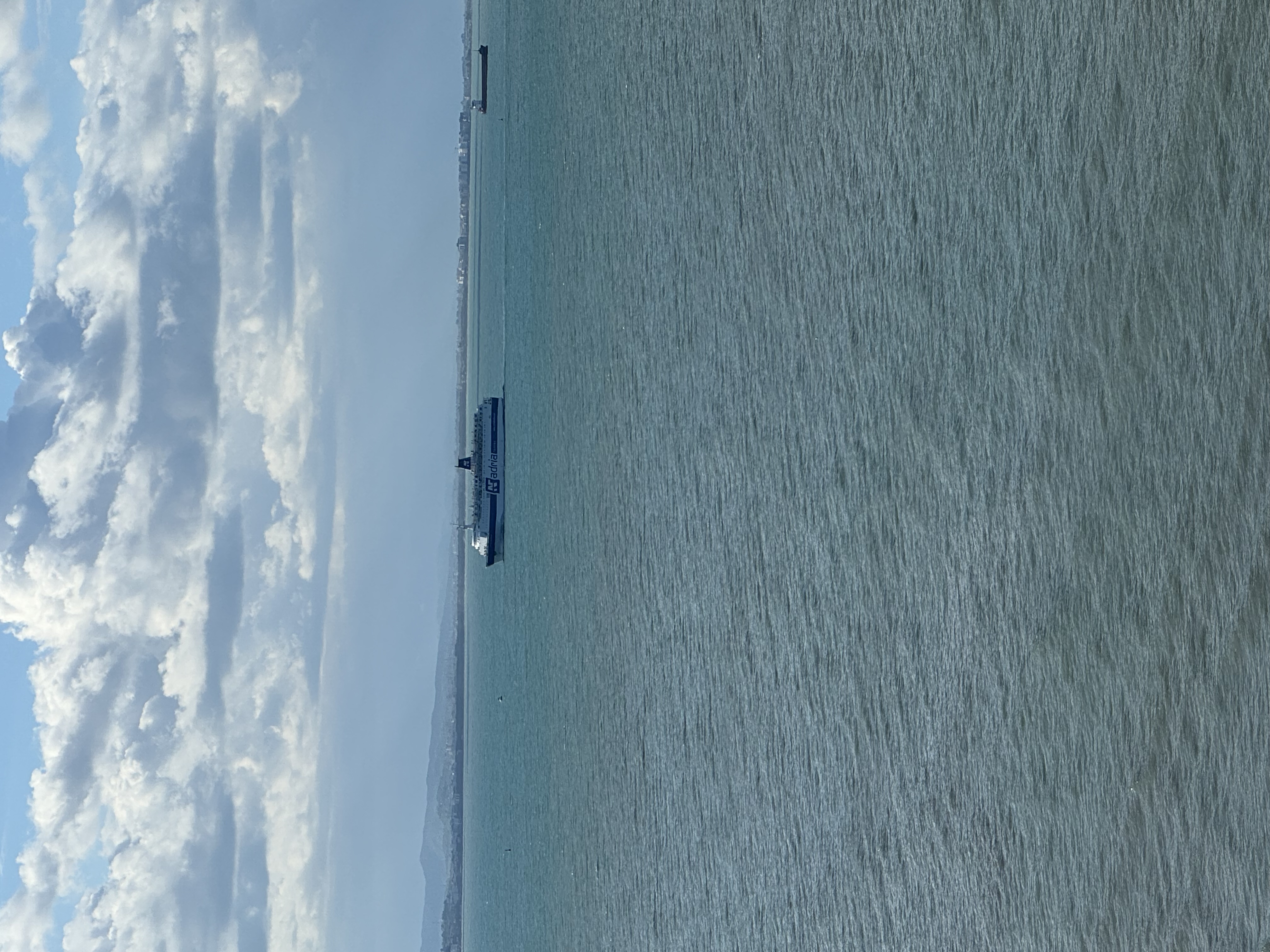 A ferry off the Durrës waterfront on the Adriatic