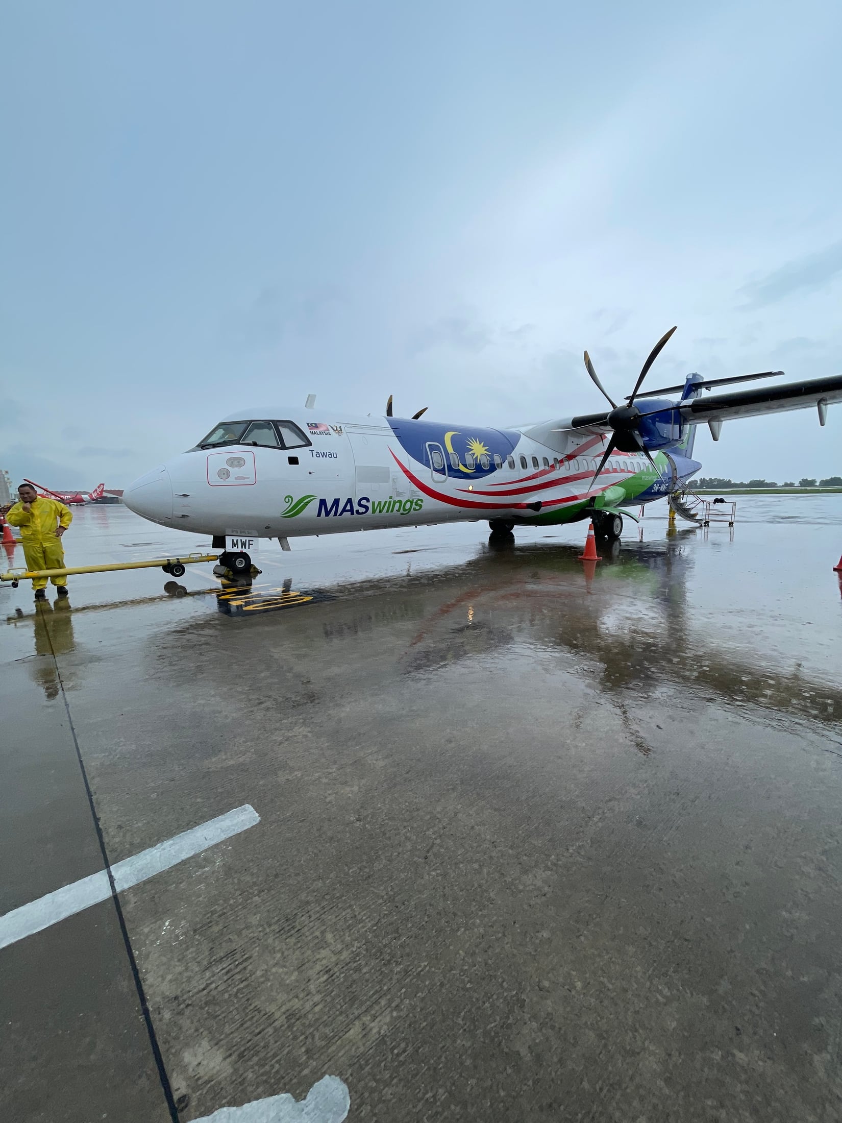 MASwings ATR on the wet Mulu Airport apron