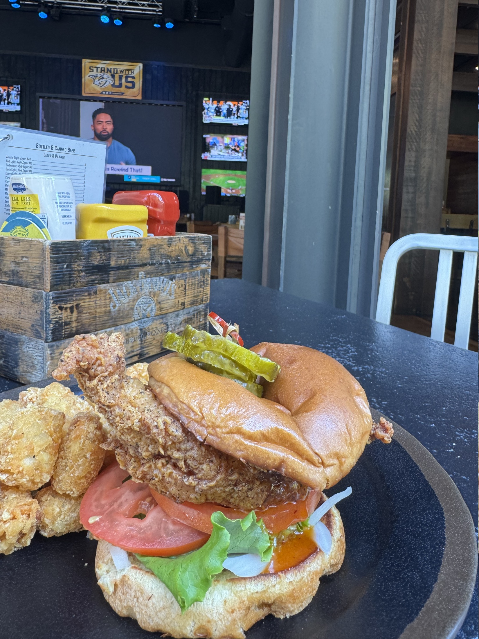A fried chicken sandwich at Assembly Food Hall in downtown Nashville